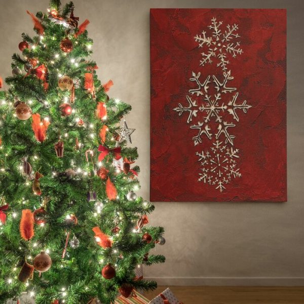 Snowflakes on Red I  Photographic Print on Wrapped Canvas #1449HW Cheap