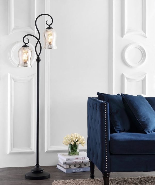 Claudia 63.5 in. Black Floor Lamp with Silver Ivory Lantern Glass Shade (SB744) Online Hot Sale - Image 2