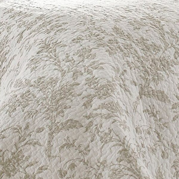 King Quilt + 2 Shams Off-White Beige Amberley Floral 100% Cotton Reversible Quilt Set Cheap - Image 4
