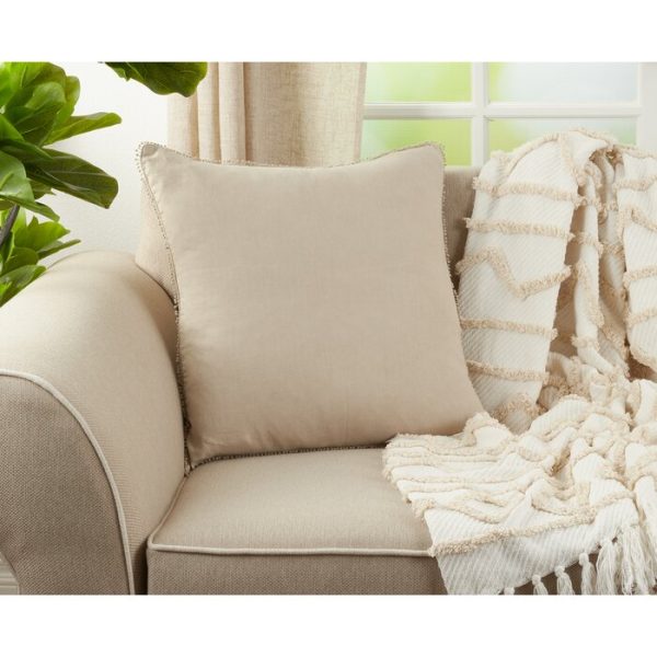 Natural Barbay Pom-poms 100% Linen Throw Pillow Online Sale - Image 2